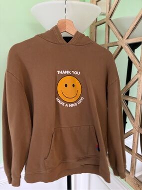 KULE Brown Hoodie with Yellow Smiley Graphic